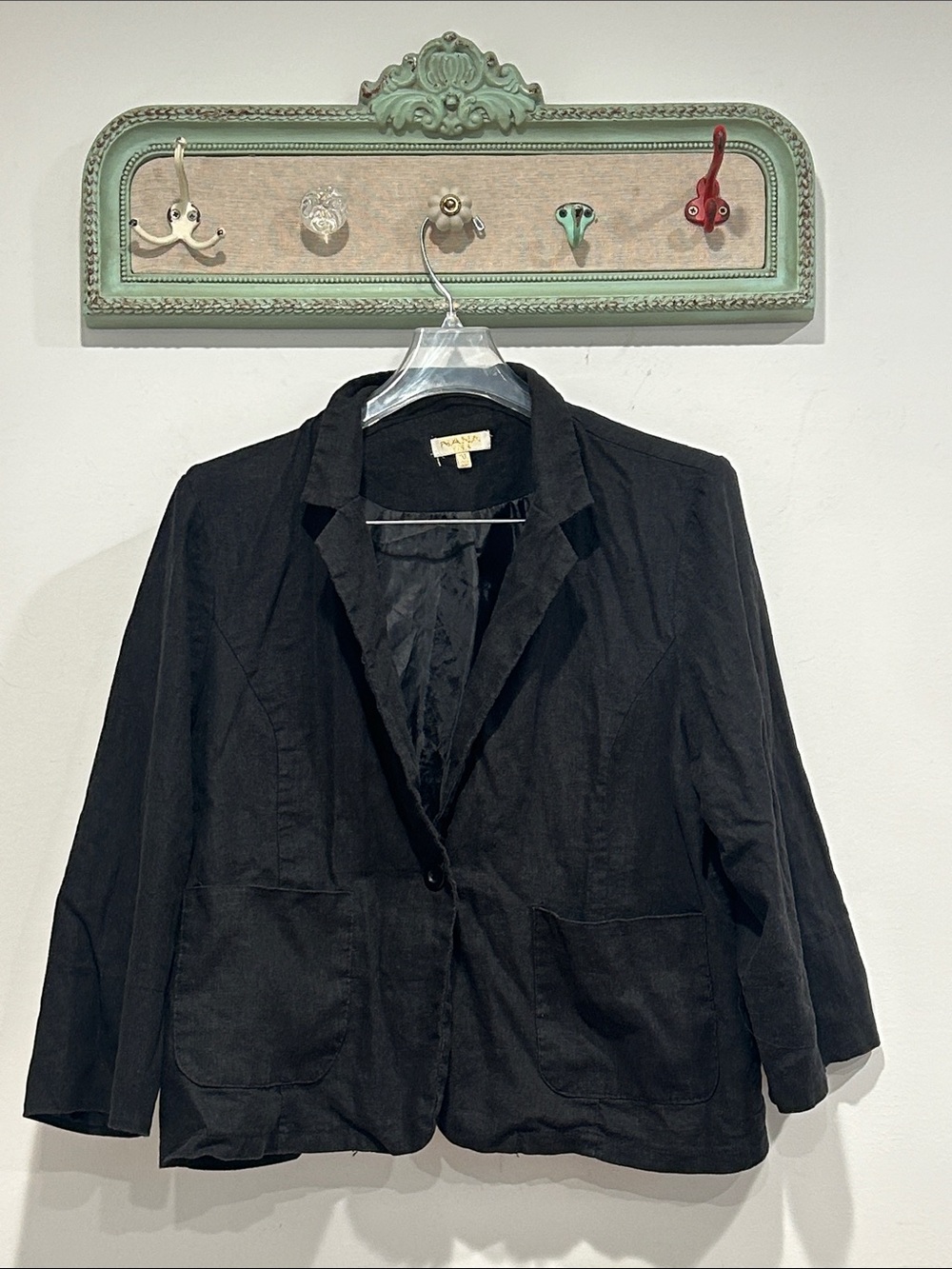 Vintage NaNa Black Onyx Linen-Blend Women's Cropped Blazer Jacket plus size xxl